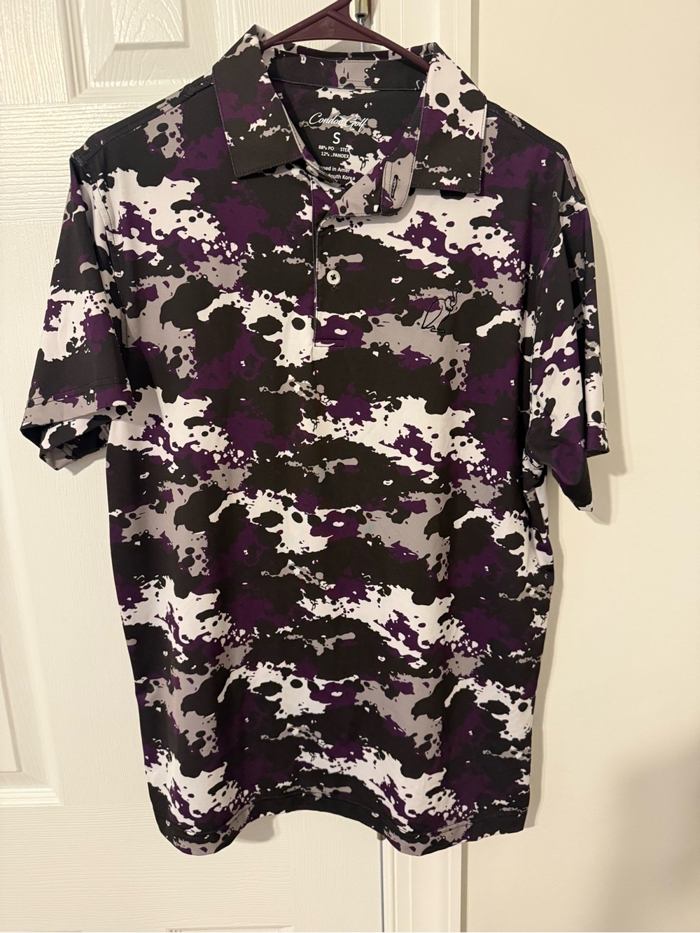 Campri Purple Black White Splash-Print Polo